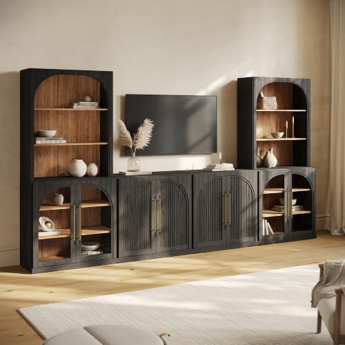 Image of BELLEZE Jagger 130 inch Wall Unit 5-Piece Modular TV Stand - Ebony