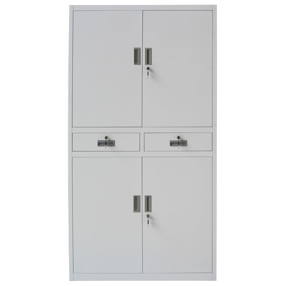 Panana Armoire de Bureau Métallique avec Serrure, Armoire de Rangement avec 2 Tiroirs 4 Portes 3 Étagères Réglables en Hauteur pour Travail, Bureau à Domicile, 80 x 40 x 180 cm