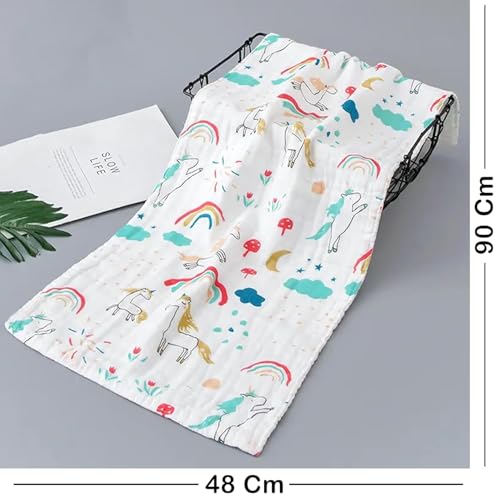 Image of Muslin Cotton Printed Bath Towel for Babies Cotton Super Soft Towels for Newborn Baby Highly Absorbent Bathing Towel,Kids Boys and Girls Size 50 x 100 cm (White Printed (Pack of 1))