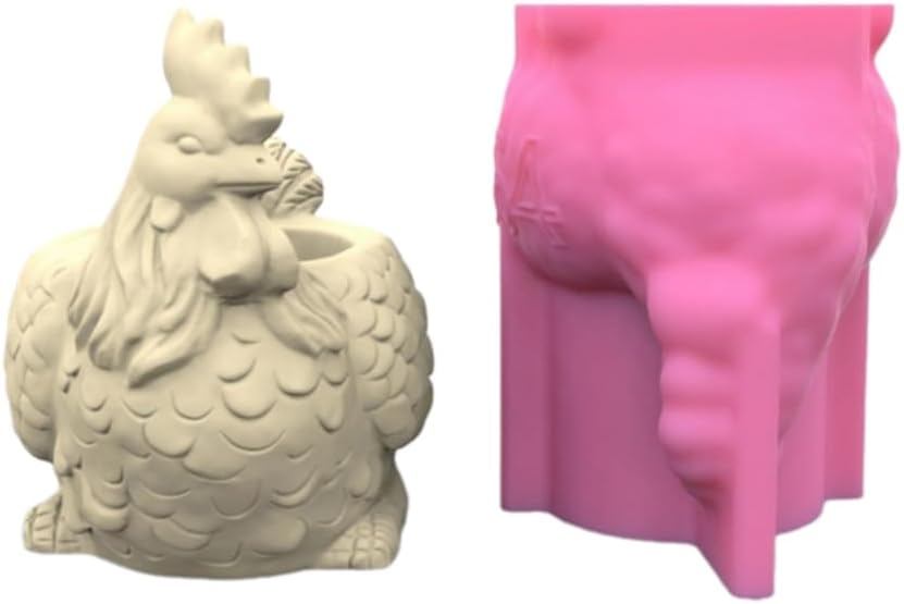 Silicone Flower Pot Mold – Chicken Shaped Planter Mold, Unique Rooster Design for Concrete Resin Clay, Garden Home Decor Gift Making, Long-Lasting Reusable