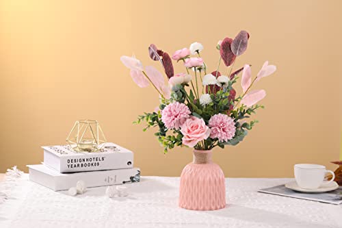 Joanwe Peach Faux Flowers In Vase,Artificial Flowers With Vase,Silk Flowers Arrangements For Home Decor Indoor (Including Vases) #TOP6