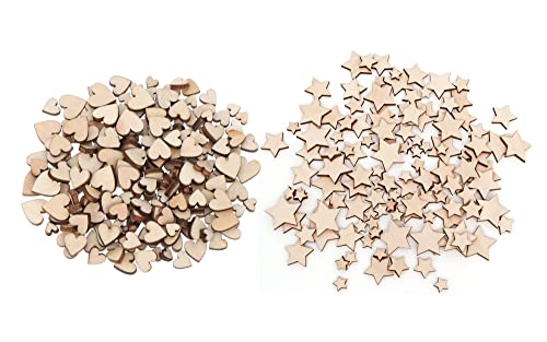 200 Pièces Coeur en Bois Etoile en Bois Deco Mariage Champetre Rondin de Bois Deco Decoration Table Noel, pour Fête de Noël de Mariage Artisanat de...