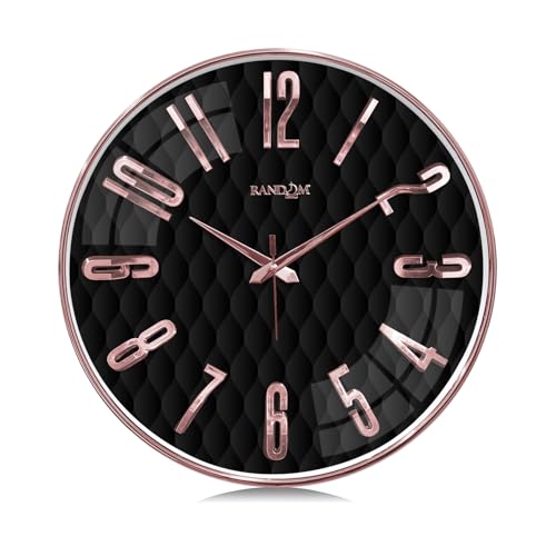 Image of RANDOM Sweep Silent Wall Clock, Non-Ticking Quartz Movement with 3D Foiling Numbers. (Black and Rose Gold)