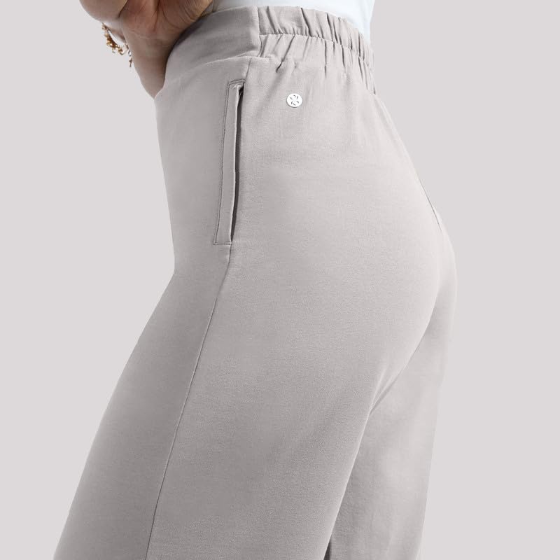 Image of BlissClub Women AM PM Cotton Wide Leg Pants | Wide Waistband | High Rise | Drawstring | 2 Pockets