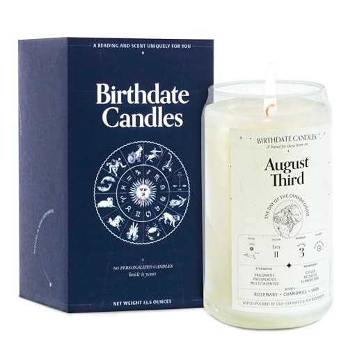 Birthdate Candles, August 3 - Leo Zodiac Scented Candles Birthday Gift - Rosemary, Chamomile & Shea Scent - All-Natural Soy & Coconut Wax, 60-80 Hour Burn Time - Made in USA