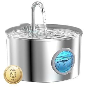 Fuente para Gatos Acero Inoxidable: 2.2L Bebedero Gatos – Automatico Fuente Gatos – Silencioso Fuente de Agua para Gatos – Dispensador Agua Perros – Mantiene el Agua Fresca – con un Juego de Filtros