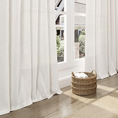 Cream Linen Back Tab Curtains 84 Inch Length for Living Room 2 Panel Set Neutral Modern Farmhouse Window Privacy Semi Sheer Linen Drapes Rustic Pinch Pleated Look Curtain Natural Ivory Colored - 5
