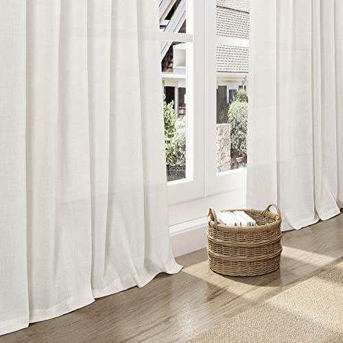 2 Panels Set Cream Linen Curtains 108 inches Long for Living Room Extra Long Back Tab Curtains Neutral Farmhouse Light Filtering Semi Sheer Linen Drapes Ceiling to Floor for Large Window Ivory 9 FT by Nanspring - Image 6