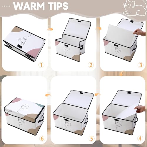 Image of Stackable Clothes Storage Bins with Lids 3 Pack. | Closet Organizers Fabric Cat Printing Box for Home and Office,Blanket Clothes Organizers,Under Bed Storage Containers