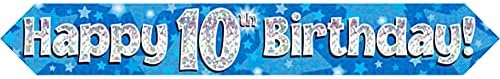 OakTree 624719" Happy 10th Birthday Foil Holographic Banner, Blue, 9 ft