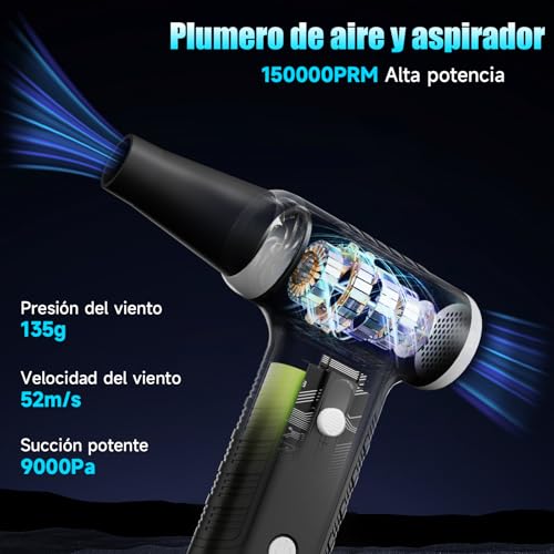 ELECGO Druckluft Staubgebläse 2 in 1, 150000 U/min, Drahtloser Luftgebläse mit Mini Auto Staubsauger, 4000 mAh Luftgebläse, AIC Behälter, Geeignet für Büro, Tastaturreinigung, Laptop, Sofa, Auto