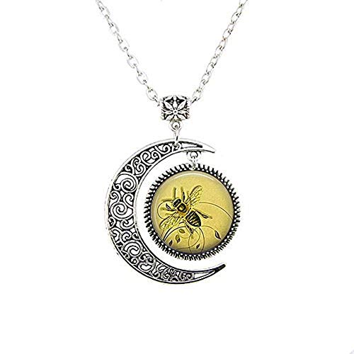 Preisvergleich Produktbild Honigbienen-Garten-Anhänger, Honigbienen-Halskette, Bienen-Schmuck, Bienen-Anhänger, Mond-Halskette, Bibel-Zitat, Anhänger, religiöse Mond-Halskette.