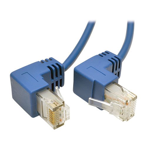 Tripp Lite Cat6 Gigabit Snagless Molded Slim UTP Patch Cable, 1 ft. Right Angle, RJ45 M M 1 (N201-SR1-BL)