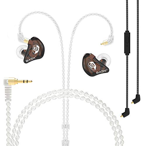 in Ear Monitor Headphones for Musicians Singers Drummers, BASN Bsinger LUX Noise Isolating Earbuds with Dual Driver Dynamic Crystal Clear Sound (Brown)