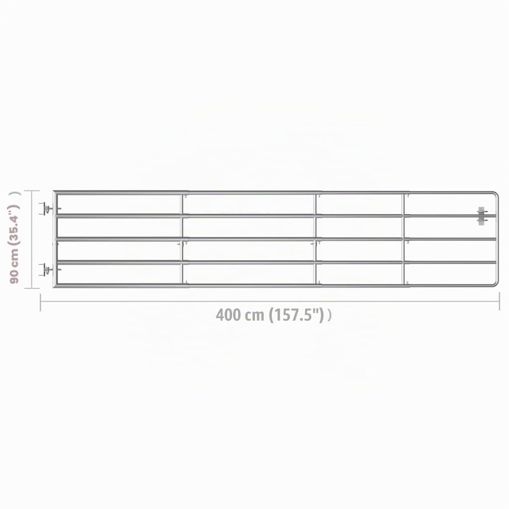 vidaXL Cancela de 5 Barras para Campo Puerta de Granja Jardín Ganado Paneles Terraza Exterior Hogar Decoración Protección Portal Acero Plateado
