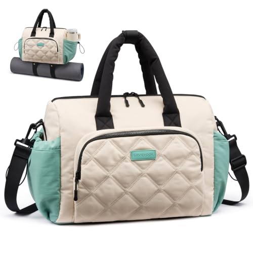 LOVEVOOK Gym Bag for Women with Large Water Bottle Pocket,Green and White | Yoga...