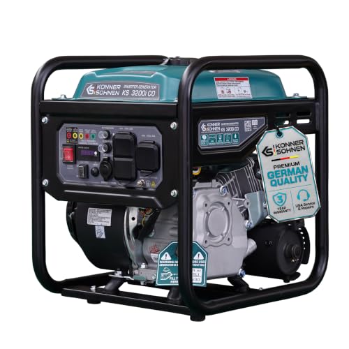 Konner&Sohnen Gas Inverter Generator - 3200 Watts, 230V, Lightweight and Portable, with CO Sensor...