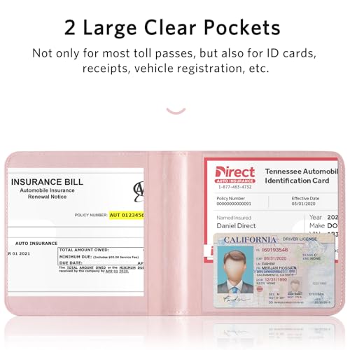 Image of CoBak Car Registration and Insurance Holder - Vehicle Glove Box Car Organizer, Auto Truck Comparment Accessories Case for Essential Document, Driver License, Cards (Light Pink)