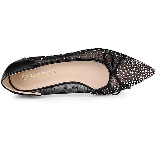 Allegra K Women's Pointed Toe Bow Rhinestone Mesh Ballerina Flats4