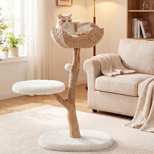 Árbol para gatos de madera maciza, 35" estilo Boho miniatura 1