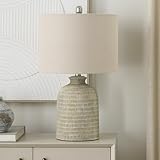 Nourison Home 24' Eggshell (Beige) Textured Honeycomb Cottage Farmhouse Table Lamp for Bedside Table, Living Room, Dining, Entryway