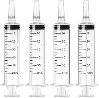 60ml Syringe 4 pack Plastic Syringe with Cap Feeding Syringe for Pets Individually Packaged Syringes Measuring Syringe Sterile for Labs, Food, Dispensing, Watering