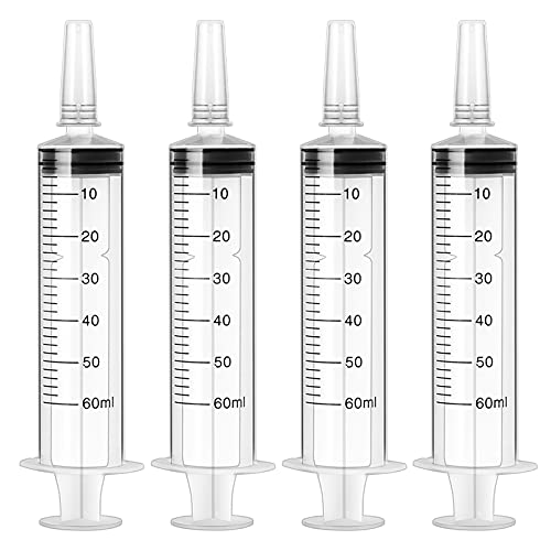 60ml Syringe 4 pack Plastic Syringe with Cap Feeding Syringe for Pets Individually Packaged Syringes Measuring Syringe Sterile for Labs, Food, Dispensing, Watering