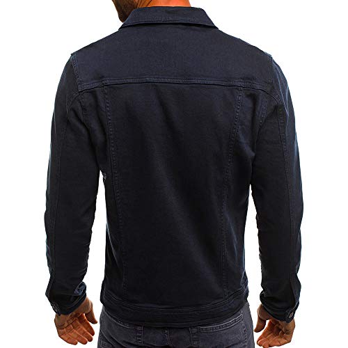 Mens Denim Jacket,Regular Fit Solid Button Down Coat Winter Fall Casual Outwear Retro Style Tops For Men,Jean Jackets Vintage Western Style Texas Cowboy Workwear(Navy,Medium) #TOP2