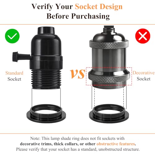 image for DiCUNO Lamp Shade Rings, E26 Light Socket Collar Ring, Black Threaded 