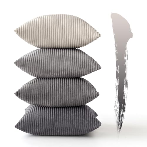 MIULEE Corduroy Cushion Covers Soft Decorative Square Throw Pillow Covers Cushion Soft Pillowcase Striped Pack of four for Home decor Sofa 50cm x 50cm,20x20 Inches Dark Grey Series - Image 6