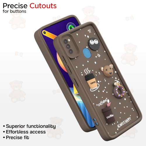 Image of Outlouders Back Cover for Samsung Galaxy M11 | 3D Cartoon Bear Cute Fun Silicone Full Body Protection Bumper Case (Brown)