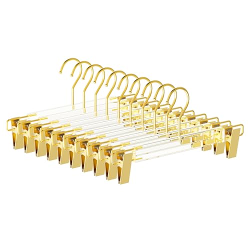 UEAKPIC Clear Gold Acrylic Pants Hangers 10 Pack with Adjustable Clips by UEAKPIC - Used condition - US$33.99