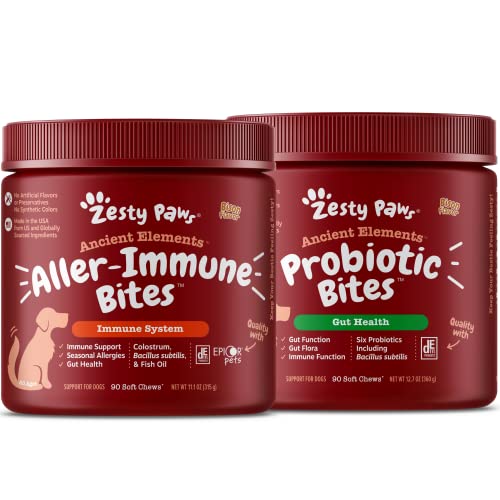 Ancient Elements Allergy & Immune Bites For Dogs - Omega 3 Wild Alaskan Salmon Fish Oil + Ancient Elements Probiotics For Dogs - Chewable Dog Probiotic Supplement #TOP18