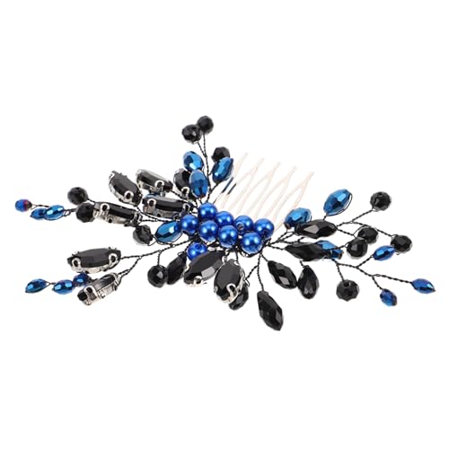 CTIRCHIU ブルークリスタルとパール装飾のヴィンテージ風結婚式用ヘアコーム 手作り軽量ウェディングヘッドピース 花嫁向けフォーマルイベ