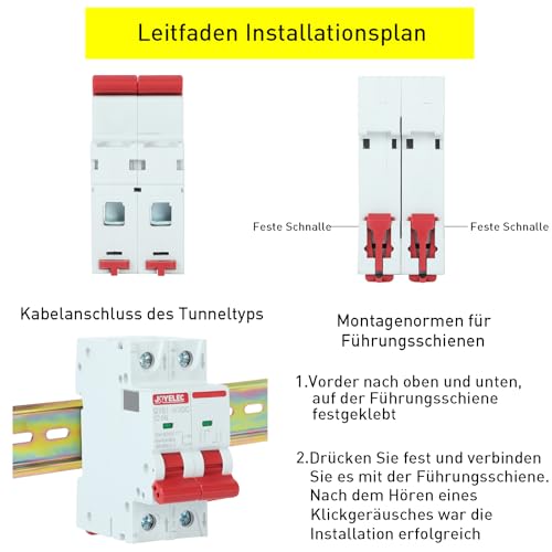 JOYELEC 2 Stück 16A Solar Photovoltaik Systeme Miniatur-Leistungsschutzschalter，2 Polig，DC500V für Solar Panels Pv Anlage Sicherungsautomat Trennschalter