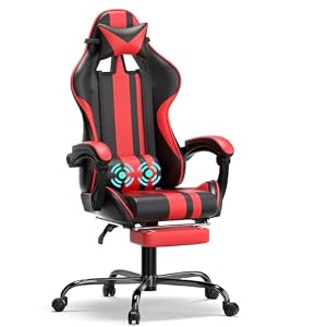 Soontrans Sedia da Gaming Massaggiante, Ergonomico Sedia Gaming con Supporto Lumbare Massaggio Vibratorio & Poggiapiedi & Poggiatesta, Poltrona da Gaming per Youtube Livestreaming Xbox (Rosso)