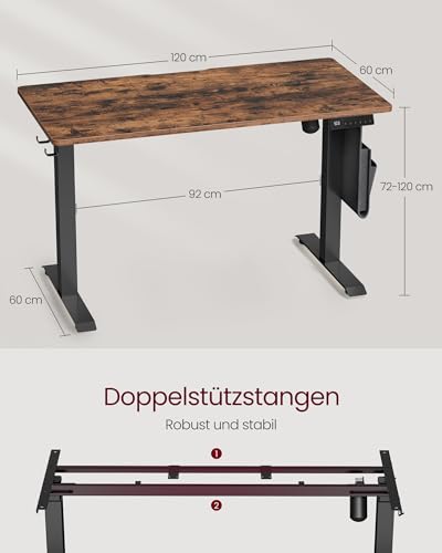 VASAGLE Höhenverstellbarer Schreibtisch elektrisch, 120 x 60 cm – Ansicht 6