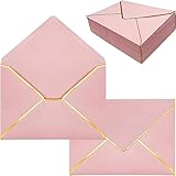 5x7 Envelopes for Invitations with Gold Border, 50 Pack A7 Envelopes with V-Flap, Self Seal Greeting Card Envelope Invitation Envelopes for Wedding, Graduation, Baby Shower, Party (Pink)