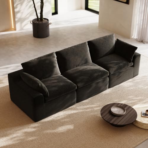 Image of Novilla 104.3 inch Modular Cloud Couch, Modern Sectional Sofa with Smarts Coil Support, Chenille Fabric, Upholstered Couch for Living Room Apartments Bedroom, No Assembly, 3 Seater, Dark Grey