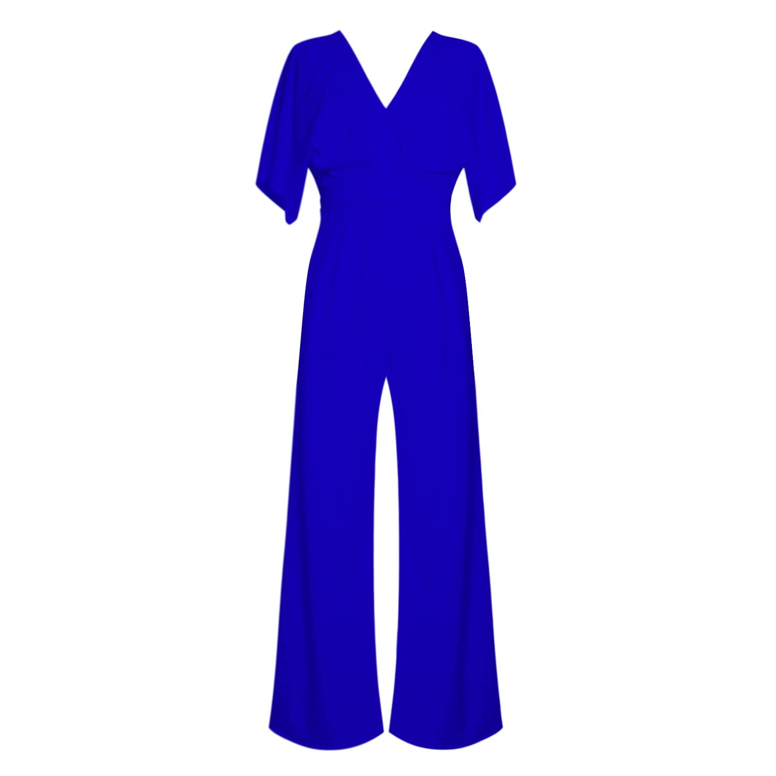 Generico Salopette da Donna Elastica Pantaloni a Gamba Larga a Vita Alta a Maniche Lunghe da Donna a Maniche Lunghe a V Profonda Salopette Donna Estiva