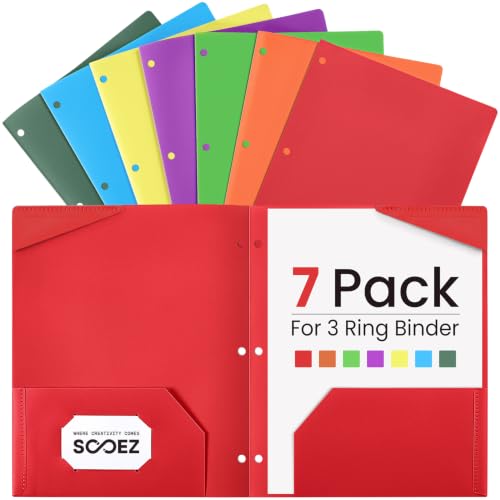 Sooez 7 Pack Folders with Pockets 3 Hole...