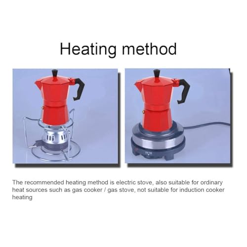 Image of 3 Cup Stovetop Espresso Maker Classic Italian Moka Pot for Gas & Electric Cooktops Durable Aluminum Coffee Maker Easy to Use with Safety Features Perfect for Espresso, Cappuccino, Latte (Red)