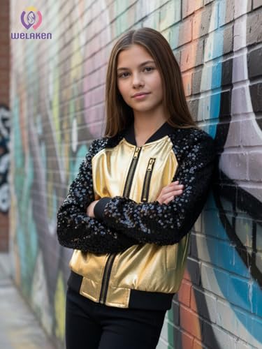 WELAKEN Sequin Jacket for Girls II Kid & Toddler lightweight Flight Jacket Kid's Bomber Jacket3
