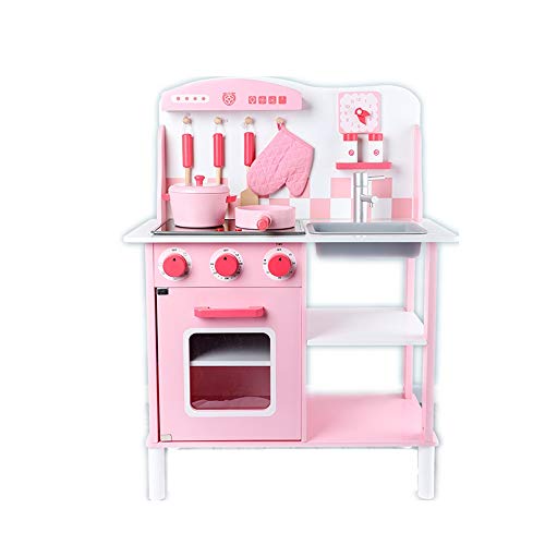 LiangDa Kitchen Toys Children's Educational Wooden Play House Toy Kitchen Girl Large-scale Simulation Tableware 83 Cm High, 60 Cm Wide Kitchen toy set (Color : Pink, Size : 60x30x83cm)