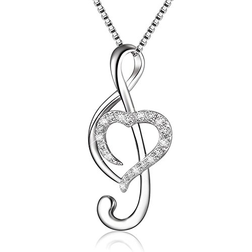 BGTY (Nota Musical Collar Colgante Plata de Ley 925 CZ Joyas para Las Mujeres, Caja Cadena 18 "
