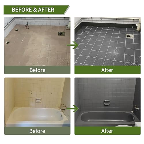 ShangTianFeng Tile Paint Bathtub Paint Refinishing Kit (Grey/35 Oz/7 Tools), Ease of Use Tub Paint Resurfacing Bathroom Sink Tub Kitchen Countertop, Low Odor No Toxic Tub And Tile Refinishing Kit