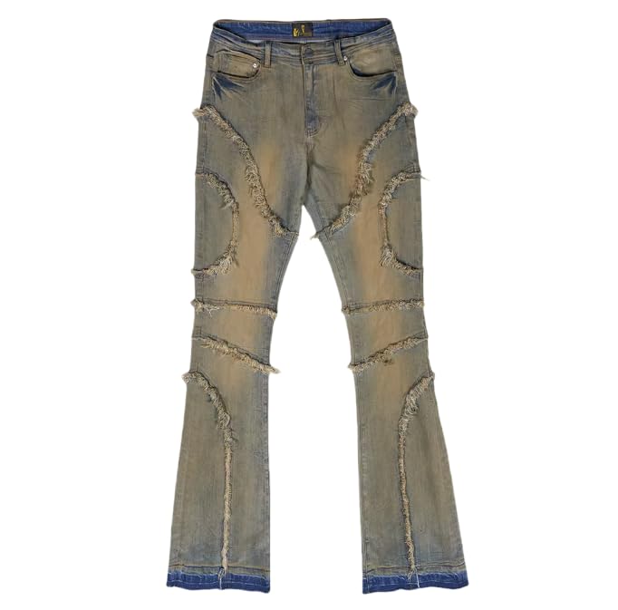 Men's Loose-Waist Denim Jeans with Frayed Edges and Layered Legs, Casual and Retro Men's Denim Pants