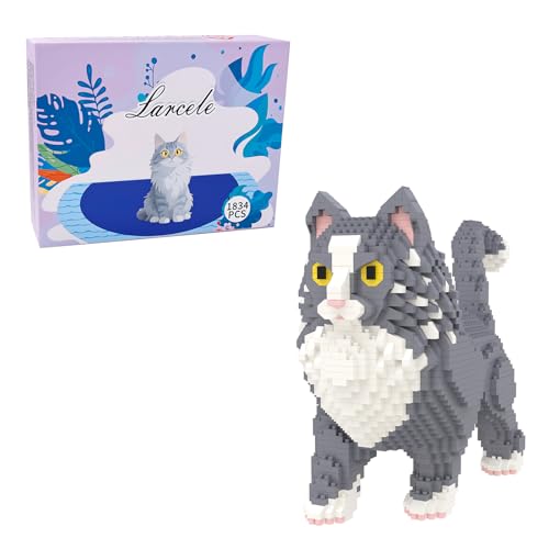 Larcele 1834 Pcs Maine Coon Cat Pet Micro Blocks Toy for Kids 8+ KLJM-05