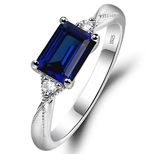 LUO 925 Sterling Silver Emerald Cut 1.2 CT Created Sapphire ...