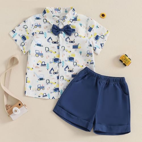 Image of CIYCUIT Toddler Baby Boys Shorts Set Short Sleeve Button Down Shirt + Shorts Pants 2 Pieces Summer Print Clothes Outfits